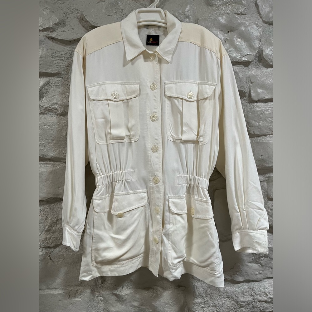 80s Vintage Liz Claiborne chore/safari jacket in cream - Picture 1 of 5